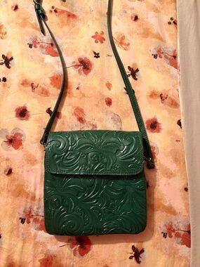 Patricia Nash Green Embossed Leather Crossbody Bag